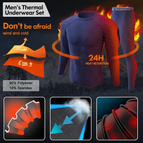 Vista 2 de CL convallaria 2 Pack Thermal Underwear for Men - Warm Fleece Lined Long Johns - Winter Gear Base Layer Tops & Bottoms Set