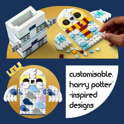 Vista 3 de LEGO DOTS Harry Potter Hedwig Portalápices 41809, juego de manualidades para niños a partir de 6 años con soporte para lápices Hedwig The Owl