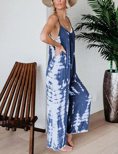 Vista 3 de Ailoqing Wide Leg Jumpsuits for Women Casual Summer Floral Sleeveless Adjustable Strap Boho Rompers