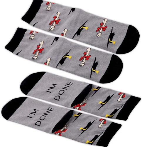 Vista 3 de PXTIDY 2 pares de calcetines de graduación con texto en inglés "I Done" para graduados de la clase de 2024, regalo de graduación de felicitaciones