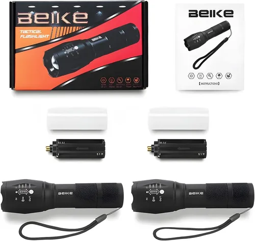 Vista 2 de Beike Linternas, paquete de 2 linternas tácticas de alto lúmenes, potente luz de flash pequeña, linterna LED súper brillante, linternas impermeables