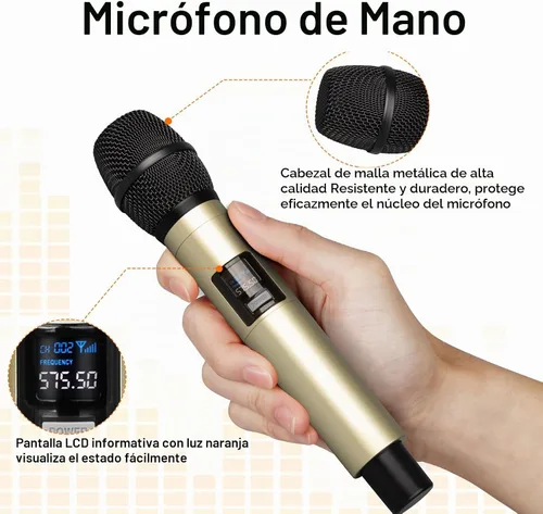 Vista 4 de Depusheng Micrófono inalámbrico DX4 con 4 micrófonos dinámicos UHF profesionales, sistema de micrófono de mano inalámbrico para karaoke, canto