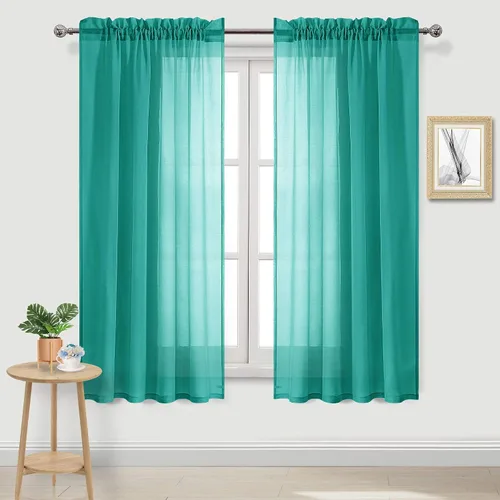 Vista 128 de DWCN Cortinas Transparentes Aqua de Voile Semitransparente con Bolsillo para Barra para Dormitorio y Sala de Estar, 36 x 36 pulgadas de Largo, Juego