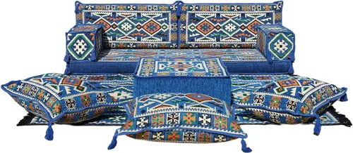 Vista 27 de arabicsofa Sofá Tradicional Árabe para Piso – Juego de Cojines Modulares para Sala de Estar Azul