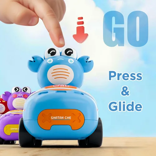 Vista 2 de iPlay, iLearn Press to Go - Juego de juguetes de cangrejo para niños pequeños de 1 a 3 años, coches de carreras de fricción para bebés, juego