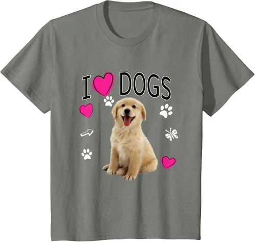 Vista 107 de Camiseta I Love Dogs - Camiseta Golden Labrador retriever, Azul Negro