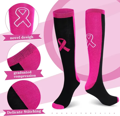 Vista 5 de Zhanmai 12 Pairs Breast Cancer Awareness Breast Cancer Pink Ribbon Socks Wristbands for Soccer Volleyball Football Baseball