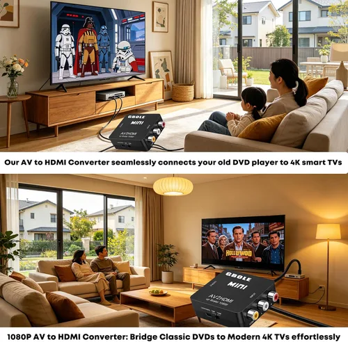Vista 5 de RCA a HDMI AV a HDMI Convertidor 1080P Mini RCA compuesto CVBS Video Audio Converter Adapter Supporting PAL NTSC with USB Charge Cable for PC