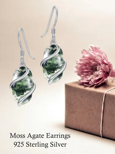 Vista 3 de HPQQ Regalos para mujer, aretes de plata de ley 925 para mujer, delicados aretes colgantes de piedra ovalada, joyería fina, regalos para el día