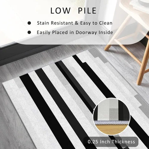 Vista 5 de Black and White Striped Runner Rug 2x4 Small - Hallway Runner Rug Stripe Pattern, Non Slip, Washable, Black and White Striped Home Decor Carpet for
