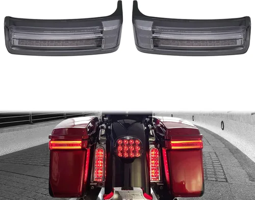 Vista 10 de Luces traseras de alforja para motocicleta, freno de funcionamiento, lámpara LED de señal de giro apta para Harley Touring Street Glide Road Glide