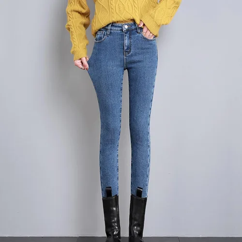 Vista 5 de Thermal Fleece Denim Jeggings Winter Lined Jeans Slim Fit Warm Skinny High Waist Denim Jean Stretchy Jean Leggings