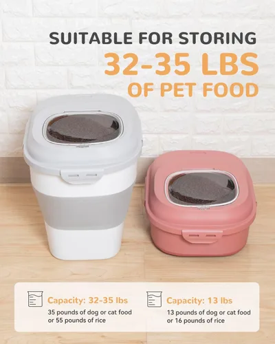 Vista 4 de Contenedor de almacenamiento de alimentos para perros de 30 a 35 libras, contenedor plegable de comida para perros con tapas herméticas, ruedas