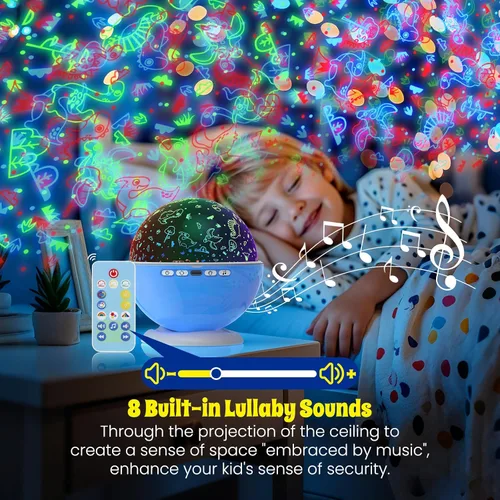 Vista 5 de Proyector de luz nocturna, luz nocturna para habitación de niños con control remoto y temporizador, rotación de 360°, 3 películas de proyección, 18