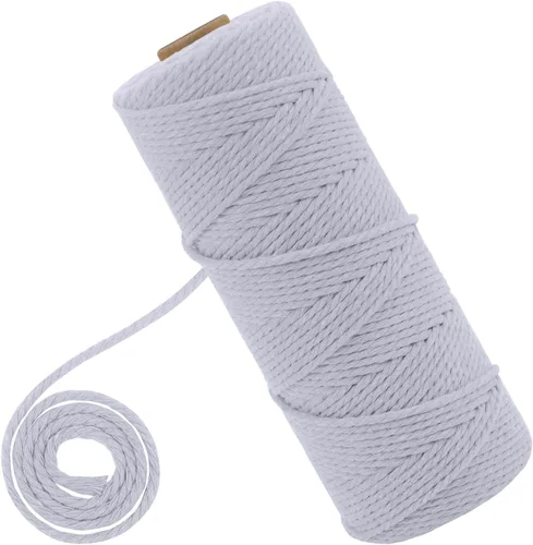 Vista 30 de CAMAL Cordón de macramé de 0.079 pulgadas x 109 yardas, cuerda de color trenzado de 3 hebras de algodón natural para tejer, atrapasueños, colgar