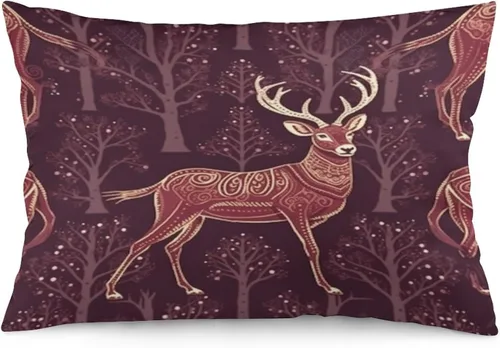 Vista 26 de Fundas de almohada decorativas de invierno, con bastones de caramelo, alce, Papá Noel, paseos en trineo, 12 x 20 pulgadas, con cremallera