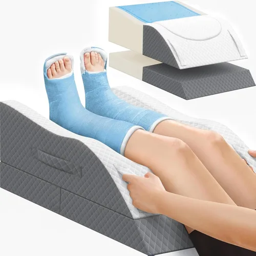 Vista 11 de CushZone Almohada para piernas, almohada de elevación de piernas con almohadilla y espuma viscoelástica, almohada de altura ajustable para piernas