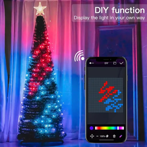 Vista 5 de Luces inteligentes para árbol de Navidad de 7 pies, 400 LED RGB + blanco, DIY 16 millones de colores y 12 modos, aplicación y control remoto