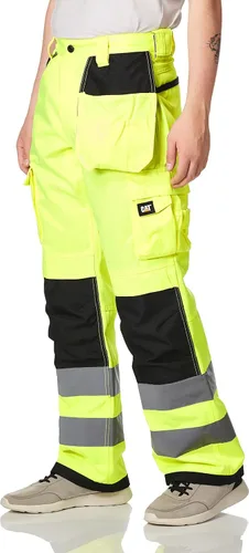 Vista 2 de Cat Mens Hi Vis Trademark Work Pants Made from Tough Canvas Fabric with Cargo Space Class 2