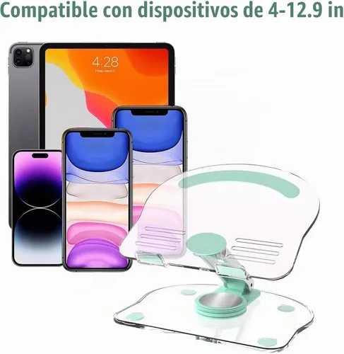 Vista 8 de Soporte acrílico para tablet con base giratoria de 360°, soporte plegable ajustable transparente para escritorio, oficina en casa, compatible