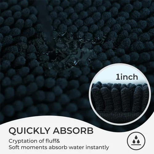 Vista 4 de Juego de 3 alfombras de baño de felpilla ultrasuave, antideslizante y súper absorbente, parte inferior de PVC fuerte, lavable a máquina, para Negro