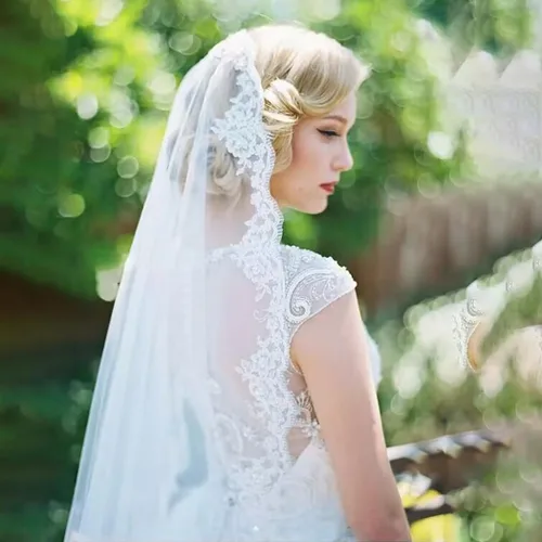 Vista 7 de Ursumy Velo corto de boda velo de encaje velo suave tul velos de novia con peine Marfil
