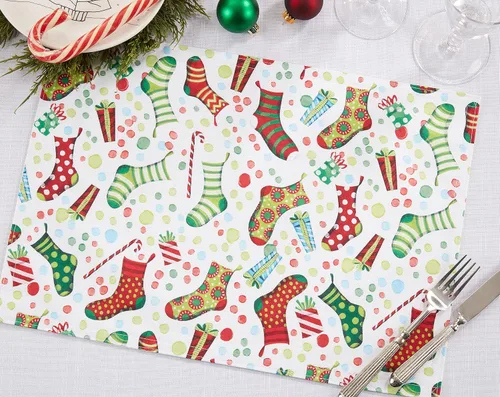 Vista 4 de Manteles individuales con medias de Navidad (juego de 4)