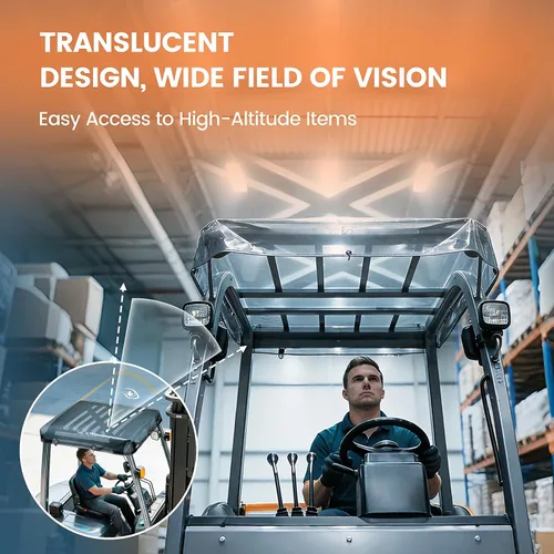 Vista 5 de Cubierta universal para carretilla elevadora transparente tintada – Cubierta de protección UV contra la lluvia – Materiales de vinilo resistentes e