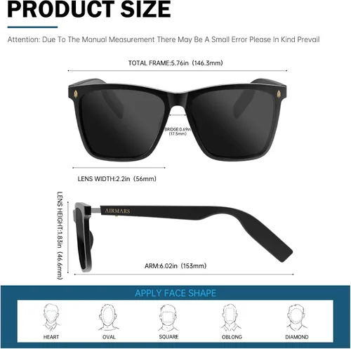 Vista 5 de Gafas inteligentes AIRMARS para hombres y mujeres con altavoz, gafas de sol Bluetooth con protección UV para exteriores, gafas inteligentes