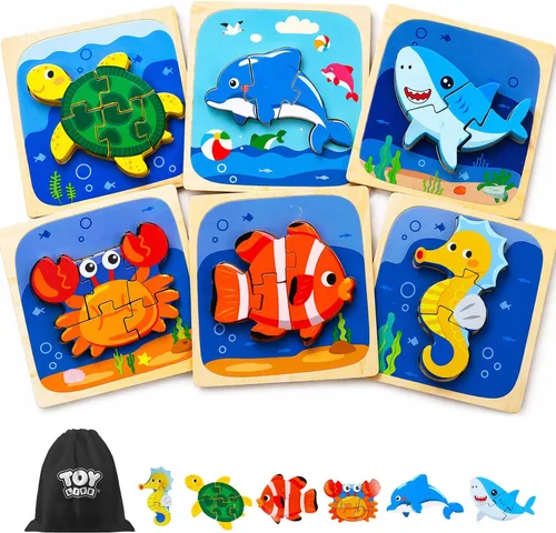 Vista 8 de TOY Life Rompecabezas de madera para niños pequeños de 2 a 4 años, rompecabezas de animales marinos para niños pequeños de 1 a 3, rompecabezas