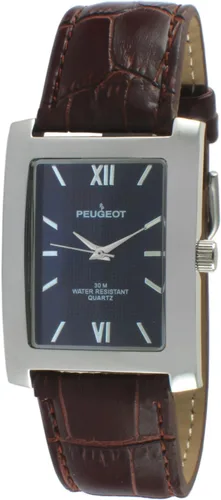 Vista 8 de Peugeot Reloj de pulsera clásico para hombre, rectangular, con textura, números romanos, correa de piel