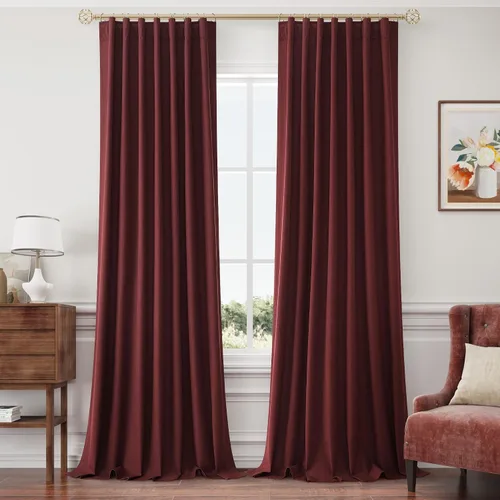 Vista 20 de Joywell - 2 cortinas de lino 100% opacas, con bolsillo para cortinero, trabilla trasera, cinta para ganchos y anillas con clip, con aislamiento