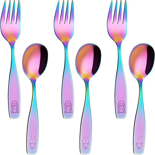 Vista 10 de ANNOVA Juego de cubiertos seguros para niños de acero inoxidable, tenedores para niños, cucharadas para niños, utensilios de metal para lonchera