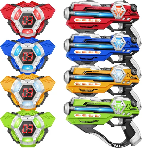 Vista 9 de Juego de 4 pistolas láser con pantalla LED digital, regalos para adolescentes y adultos, niños y niñas, adultos y diversión familiar, regalo