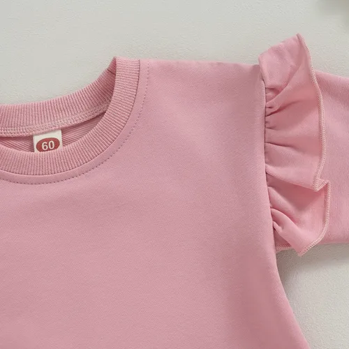 Vista 4 de fhutpw Sudadera de gran tamaño para bebé recién nacida, con volantes, manga larga, cuello redondo, suéter, ropa de otoño