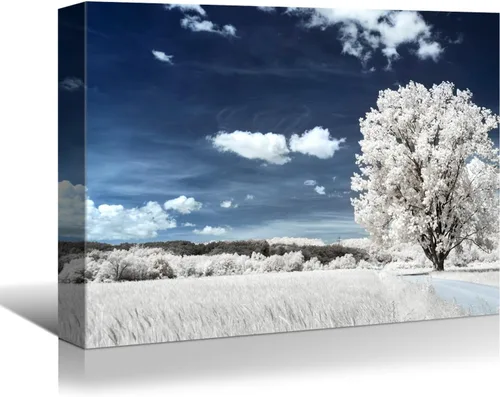 Vista 6 de BANHUA1 Decoración de pared de escena de nieve de invierno, lienzo, pintura artística de pared, póster de tierra de nieve de invierno sobre lienzo