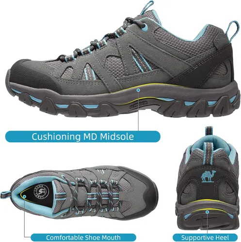 Vista 3 de CAMELSPORTS Zapatos de senderismo para mujer, transpirables, antideslizantes, ligeros, para exteriores, para senderismo, caminar