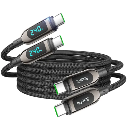 Vista 18 de SOOPII cable USB C de 100 W 0,30 mt, cable USB C a USB C de carga rápida, cable trenzado de nailon con pantalla LED para lPhone 16/15 Pro/15 Plus/15