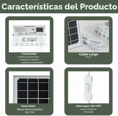 Vista 9 de Lámparas colgantes para interior y exterior con energía solar con 4 bombillas LED, cada una con un cable de 5m, impermeables, batería de 6000mAh