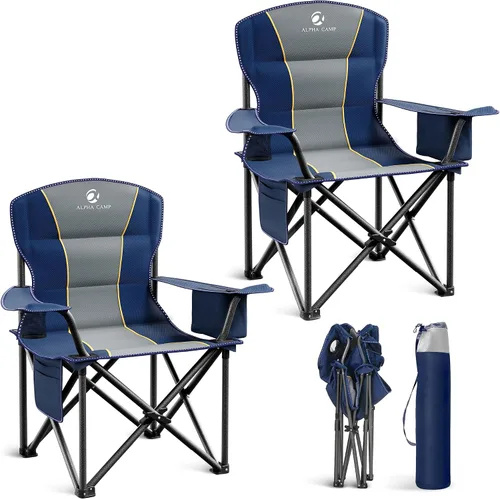 Vista 12 de LET'S CAMP - Silla de camping plegable de gran tamaño, resistente, acolchada, para exteriores, con soporte para tazas, capacidad de peso de 450