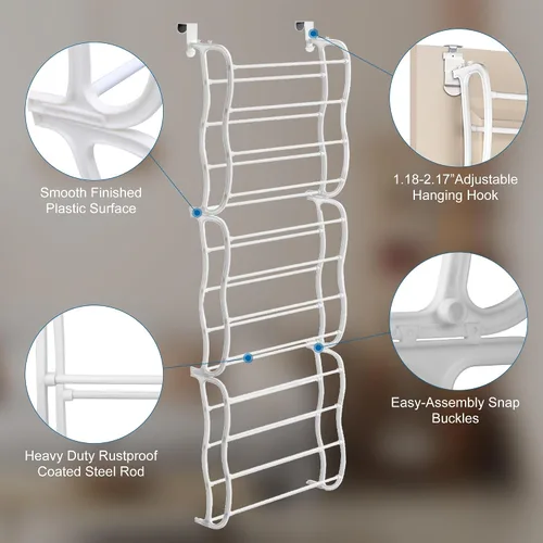 Vista 5 de TeqHome 36 pares de organizadores de zapatos sobre la puerta, estante colgante de metal de 12 niveles con diseño antideslizante para almacenamiento