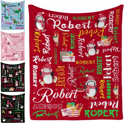 Vista 15 de Manta personalizada, 20 colores para niño y niña, manta con nombre personalizado para niños y adultos, manta de Navidad para niños y niñas