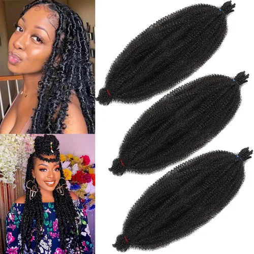 Vista 56 de Cabello de Envoltura Pre-Esponjado de 8 Pulgadas, 3 Paquetes, Cabello Afro Twist Pre-Separado Elástico para Locs, Cabello Afro Twist Negro Natural