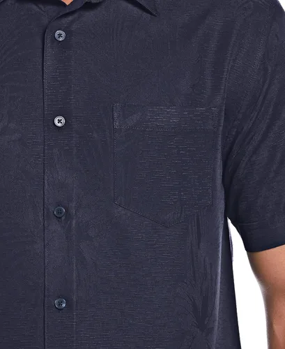 Vista 4 de Cubavera Camisa de manga corta con botones y estampado floral de dos tonos para hombre
