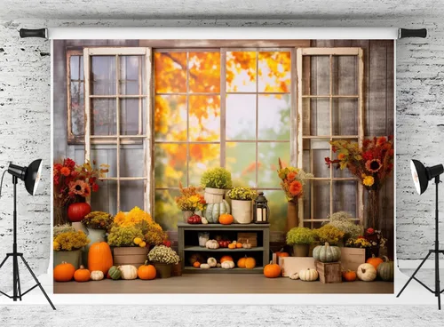 Vista 26 de Kate Fondo de fotografía para el día de Acción de Gracias, otoño, calabaza, decoración del hogar, fondo para niños, fiesta, estudio (7 x 5 pies)