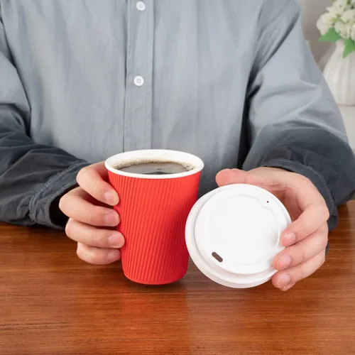Vista 11 de Tazas para café de papel aislado, pared ondulada, kraft, 12 onzas - Caja de 25 unidades - tapas a juego: RWA0360B, RWA0360W, RWA0328LG, RWA0328GR