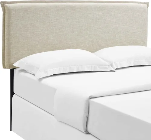 Vista 3 de Modway Camille - Cabecera tapizada en tela de lino, color beige con ribete francés