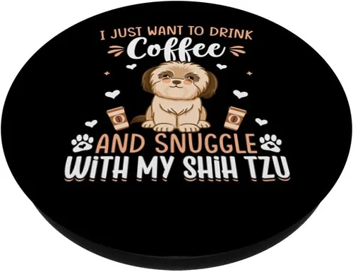 Vista 2 de Bebe café y acurrucarse con Shih Tzu Dog Lover Graphic PopSockets intercambiable PopGrip