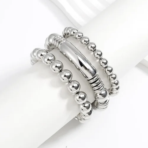 Vista 3 de Brazalete de oro para mujer, grueso, curvado, apilable, chapado en abalorios, pulseras elásticas