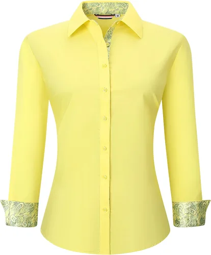 Vista 18 de WARHORSEE Blusas de vestir de manga larga con botones de algodón para mujer, blusas de trabajo elegantes de fácil cuidado, blusas casuales